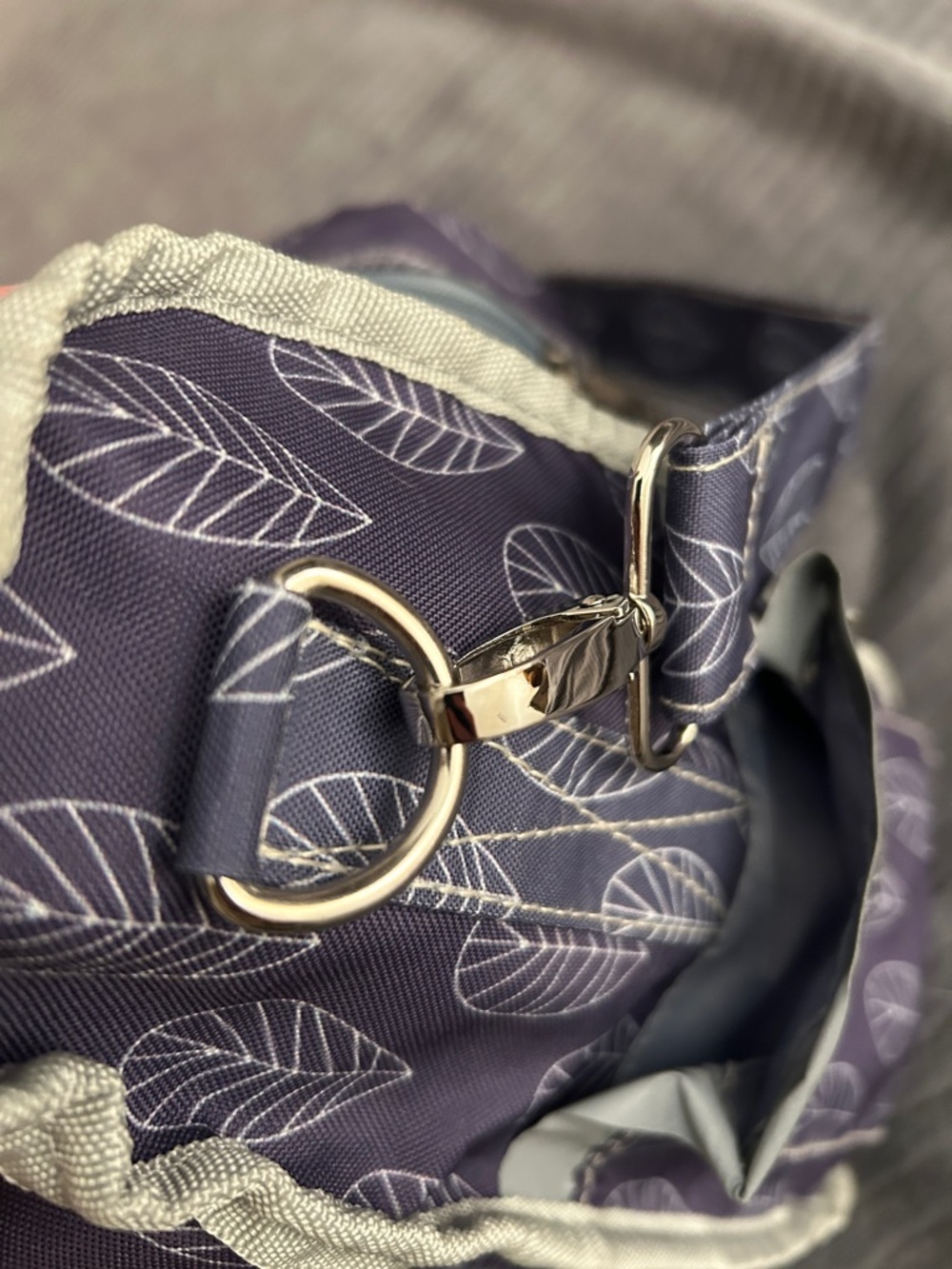 Purple Leaf Print Multi-way Crossbody, Messenger, or Backpack Style Diaper Bag - Picture 5 of 15